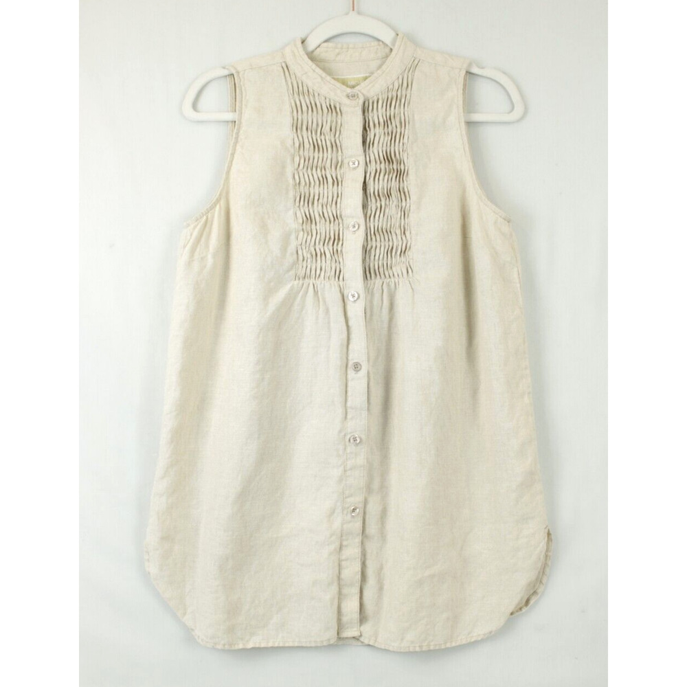 Michael Kors Top 100% Linen Button Front Women M Sleeveless Beige Minimalist